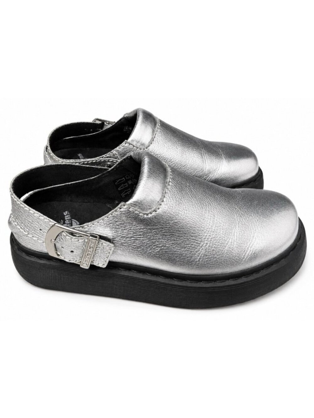 Dr. Martens Laketen Silver Metallic Leather Slingback Mules Mens 10 / Womens 11